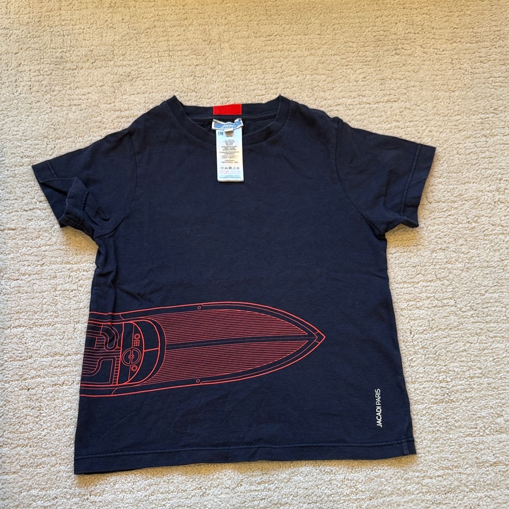 Navy Jacadi T-Shirt with Red Boat Graphic